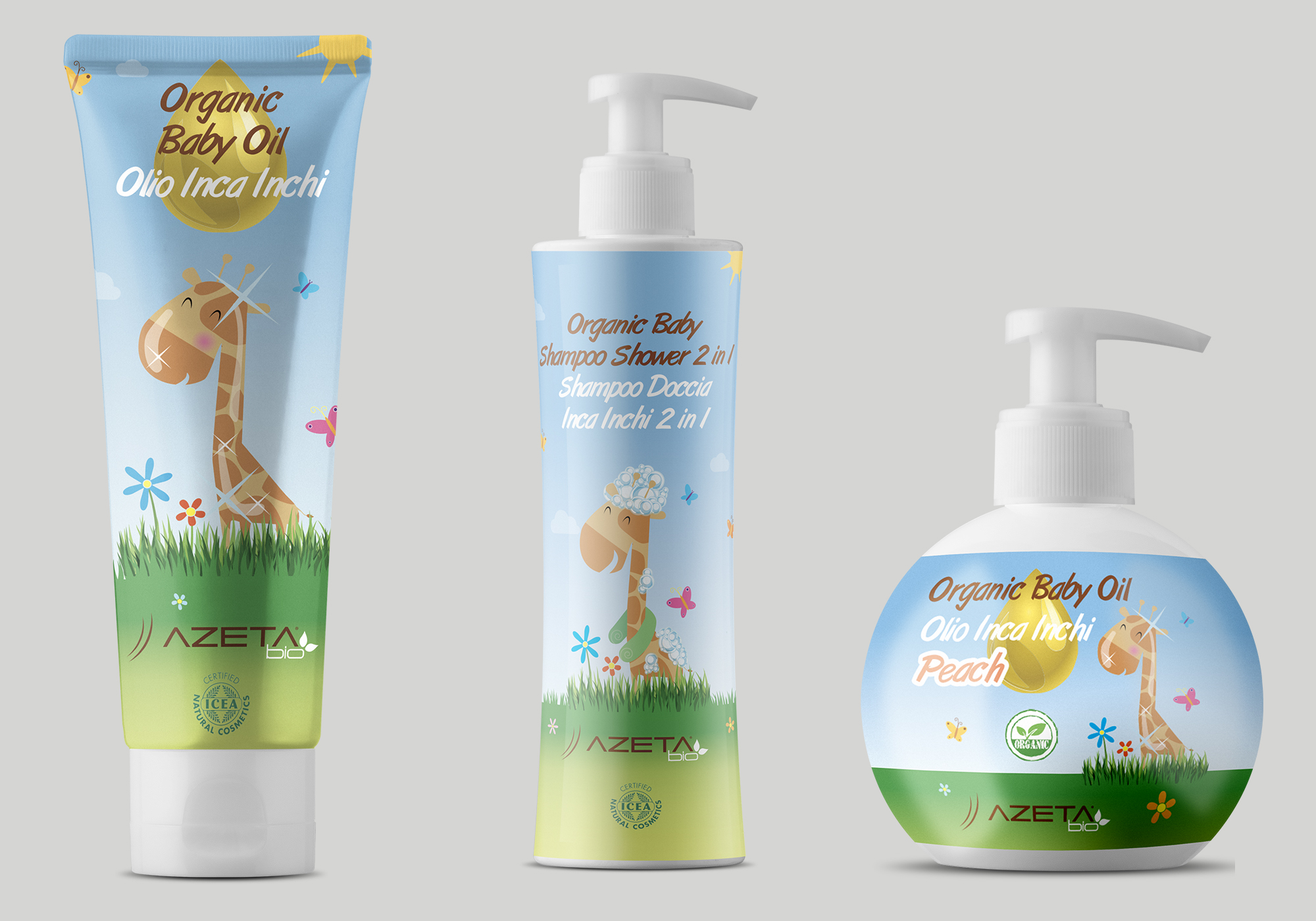 Visual identity, labelling e packaging per linea prodotti per l'igiene del bambino Azeta Bio